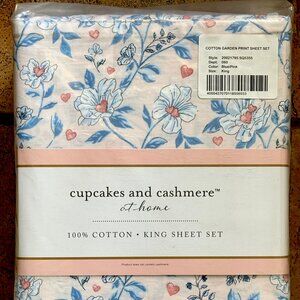 Cupcakes and Cashmere Floral Garden KING Size Cotton Sheet Set (soft pink bkgd)